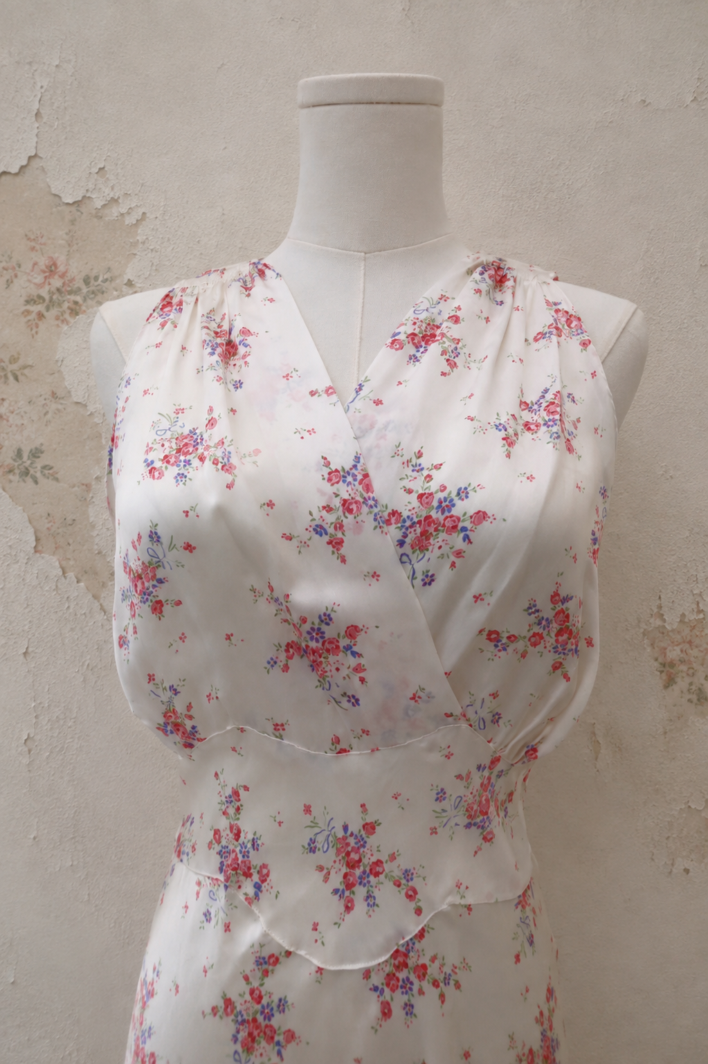 1930s Weisman Floral Bouquet Bias-Cut Satin Gown