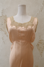 1930s Gracette Peach Bias-Cut Satin Gown with Lace Appliqué