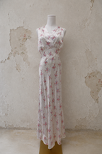 1930s Weisman Floral Bouquet Bias-Cut Satin Gown
