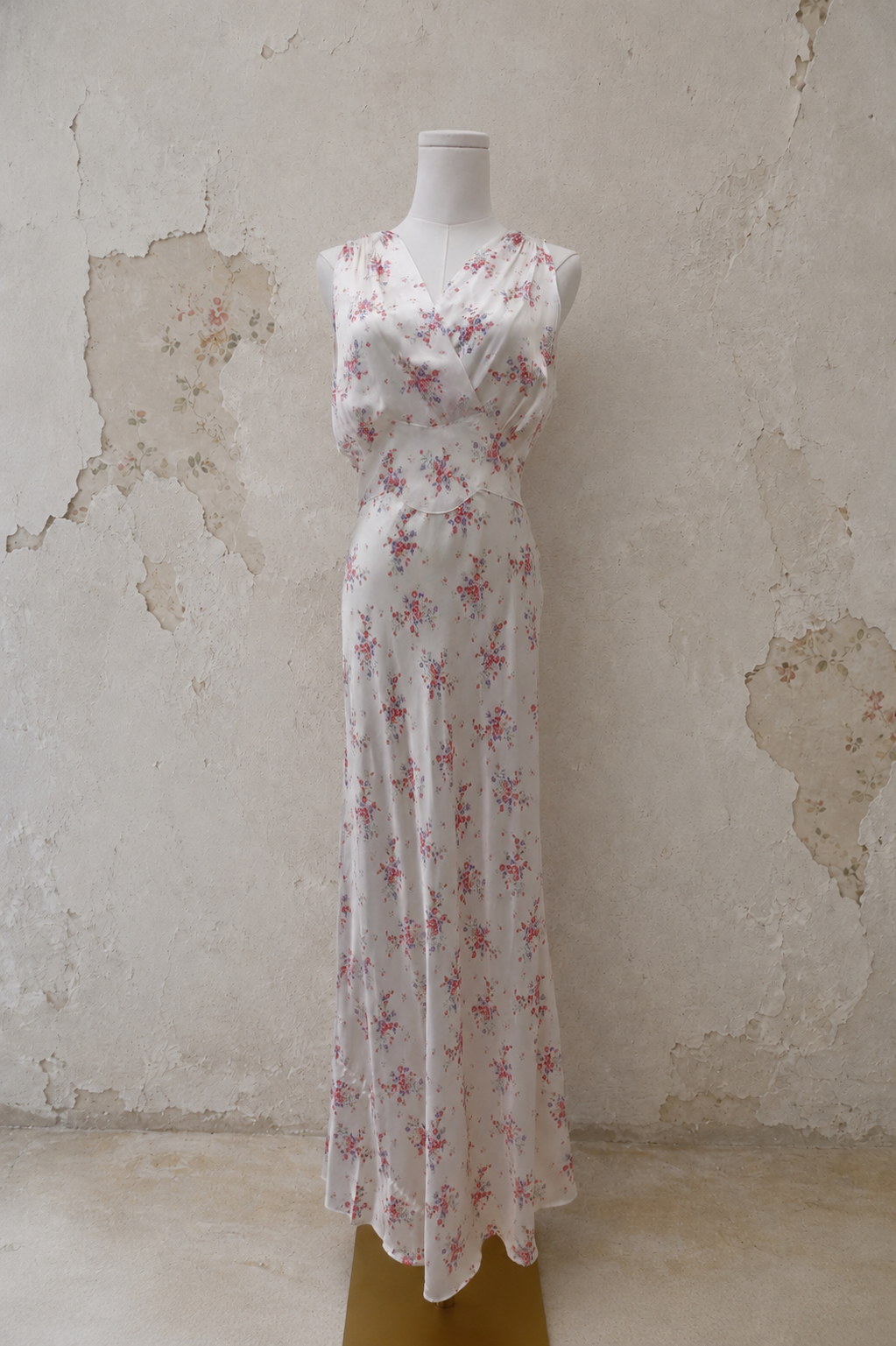 1930s Weisman Floral Bouquet Bias-Cut Satin Gown