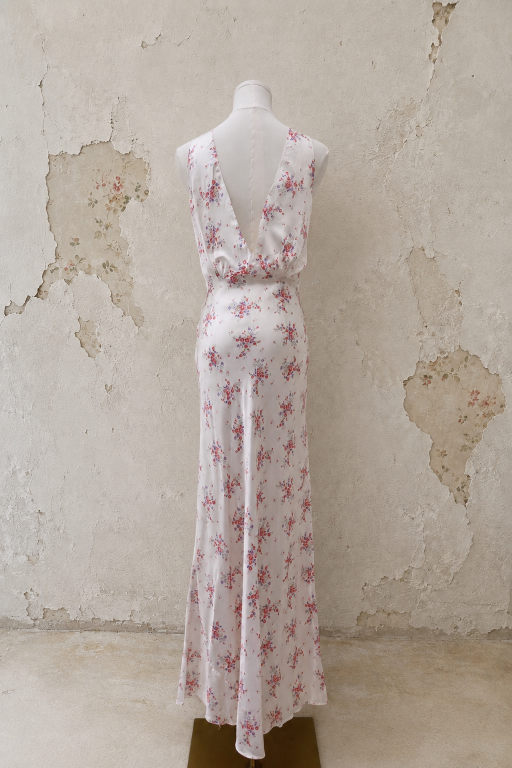 1930s Weisman Floral Bouquet Bias-Cut Satin Gown