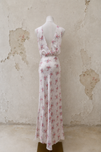 1930s Weisman Floral Bouquet Bias-Cut Satin Gown