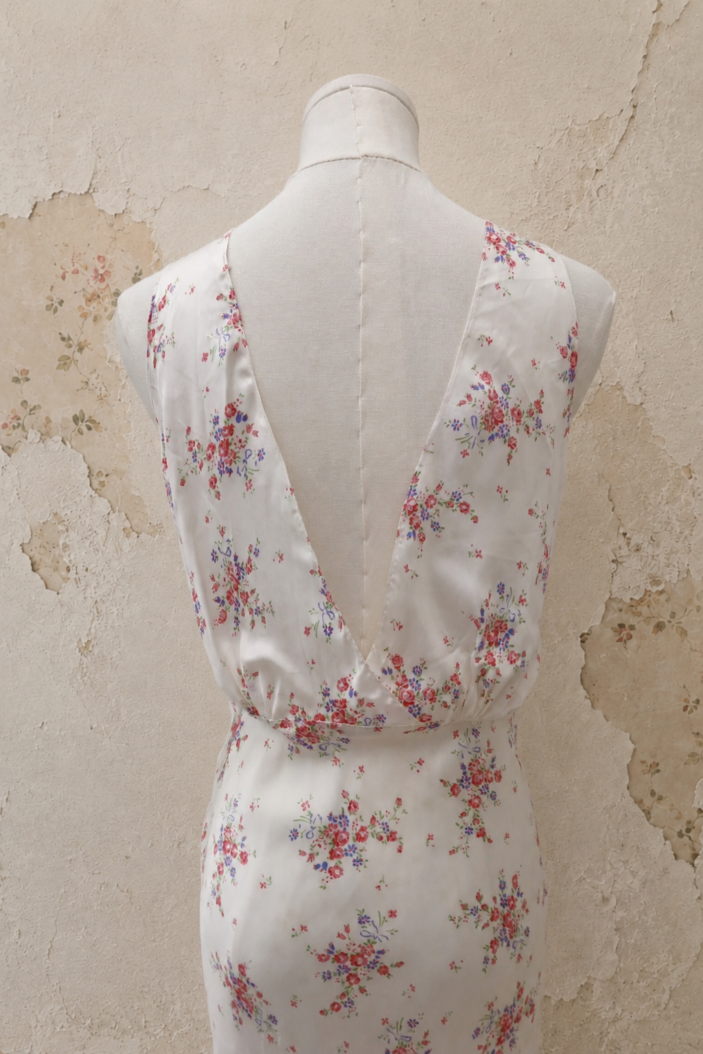 1930s Weisman Floral Bouquet Bias-Cut Satin Gown