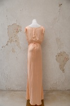 Late 1930s Peach Satin Bias-Cut Gown with Lace Sleeves