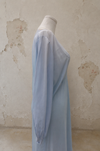 1930s Powder Blue Silk Dress with Lace Collar and Bishop Sleeves