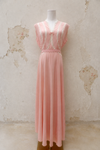 1930s Pink Rayon Gown with Lace Appliqué and Adjustable Waist