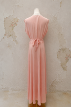 1930s Pink Rayon Gown with Lace Appliqué and Adjustable Waist