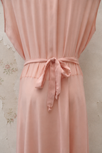 1930s Pink Rayon Gown with Lace Appliqué and Adjustable Waist