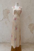 1940s Radcliffe Watercolor Floral Bias-Cut Satin Gown