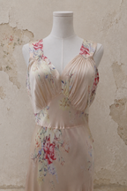 1940s Radcliffe Watercolor Floral Bias-Cut Satin Gown