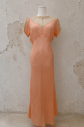 1930s Peach Silk Crepe Bias-Cut Gown and Lace Peignoir Set