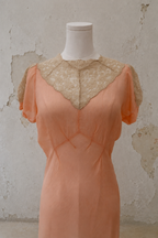 1930s Peach Silk Crepe Bias-Cut Gown and Lace Peignoir Set