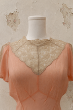 1930s Peach Silk Crepe Bias-Cut Gown and Lace Peignoir Set