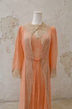 1930s Peach Silk Crepe Bias-Cut Gown and Lace Peignoir Set