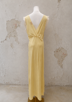 1930s Buttercream Bias-Cut Rayon Dress with Lace Ruffle Collar