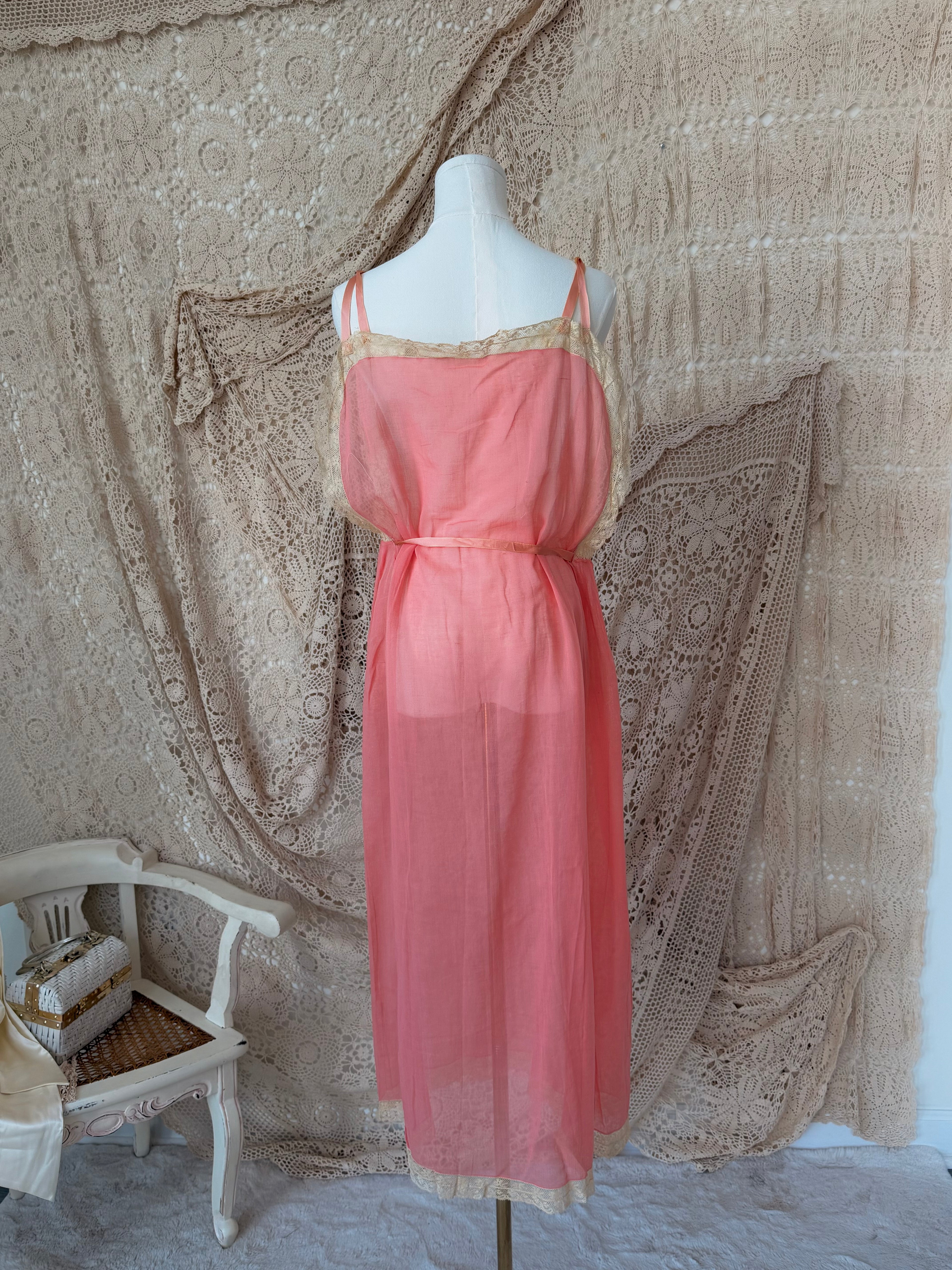 1912 Edwardian Cotton Peach Slip