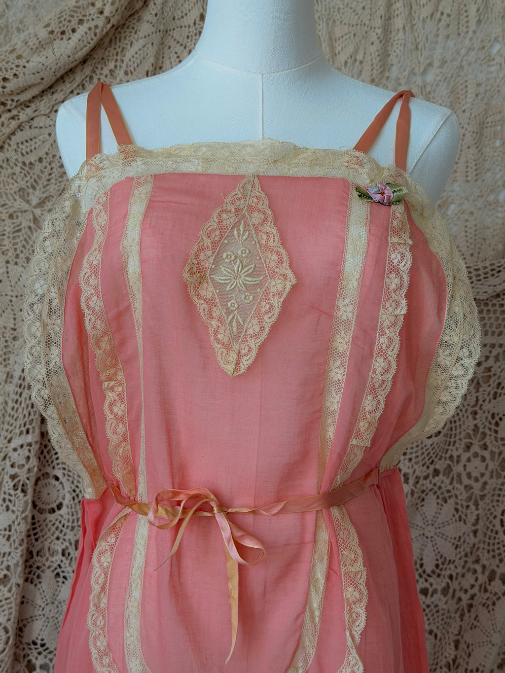 1912 Edwardian Cotton Peach Slip