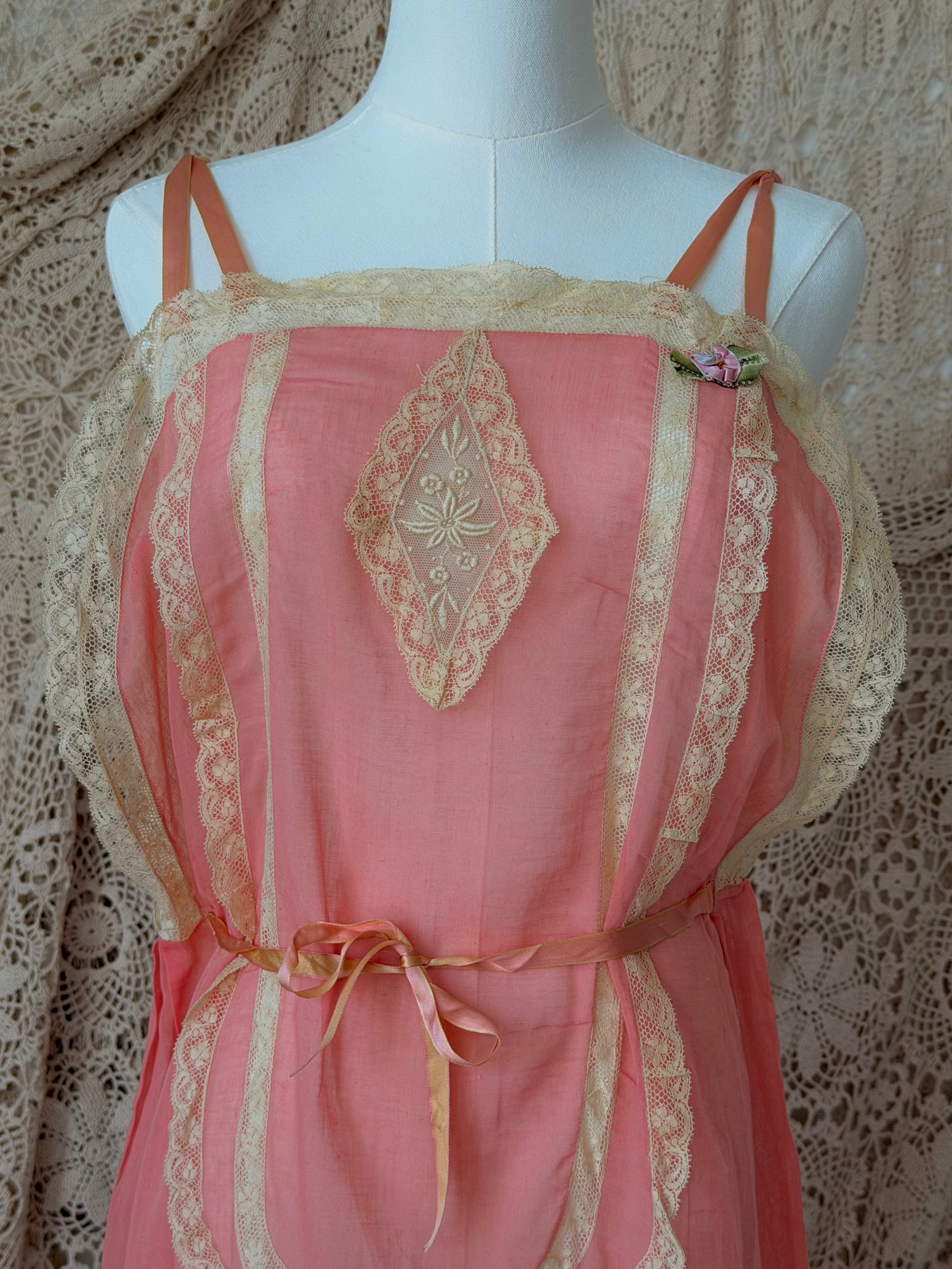 1912 Edwardian Cotton Peach Slip
