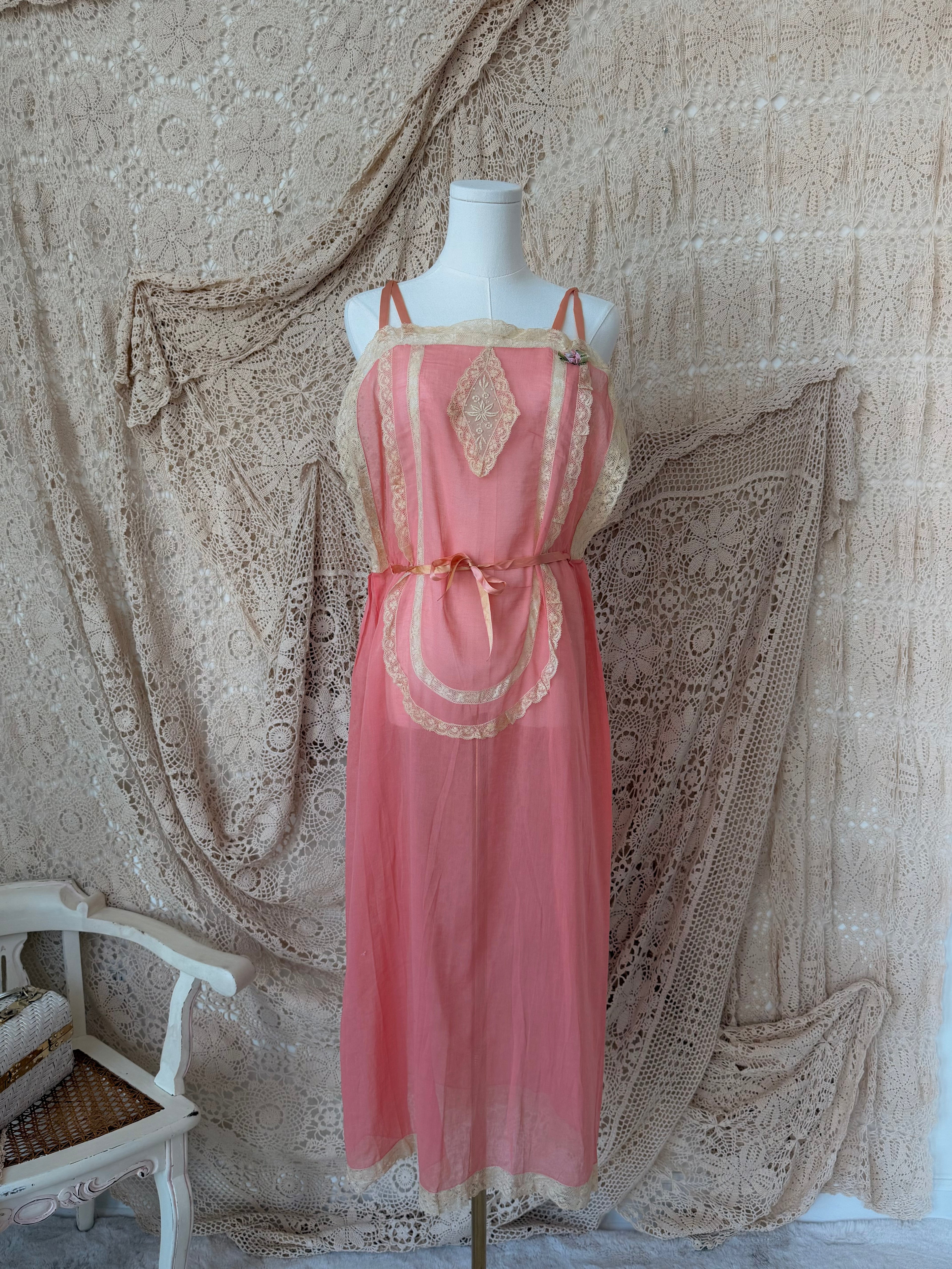 1912 Edwardian Cotton Peach Slip