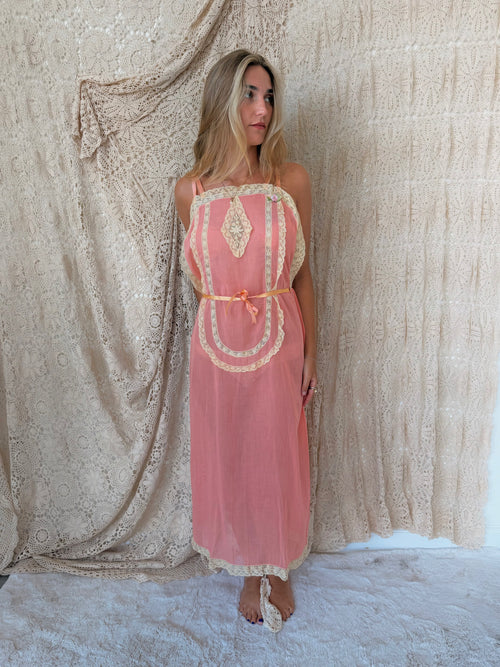 1912 Edwardian Cotton Peach Slip
