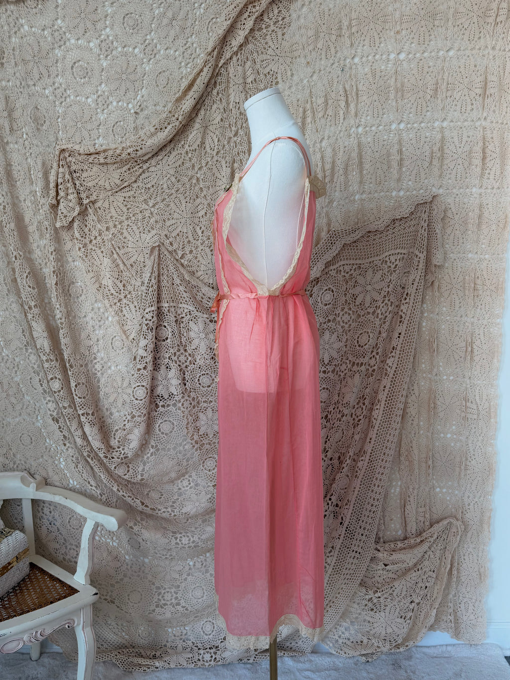1912 Edwardian Cotton Peach Slip