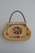 1950s Golden Beige Floral Needlepoint Evening Purse