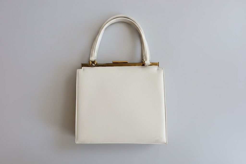 1950s Ivory Floral Needlepoint Top-Handle Purse
