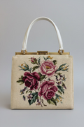 1950s Ivory Floral Needlepoint Top-Handle Purse