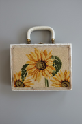 1950s Sunflower Needlepoint & White Wicker Top-Handle Purse