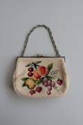 1950s Fruit Needlepoint Handbag with Ornate Metal Frame