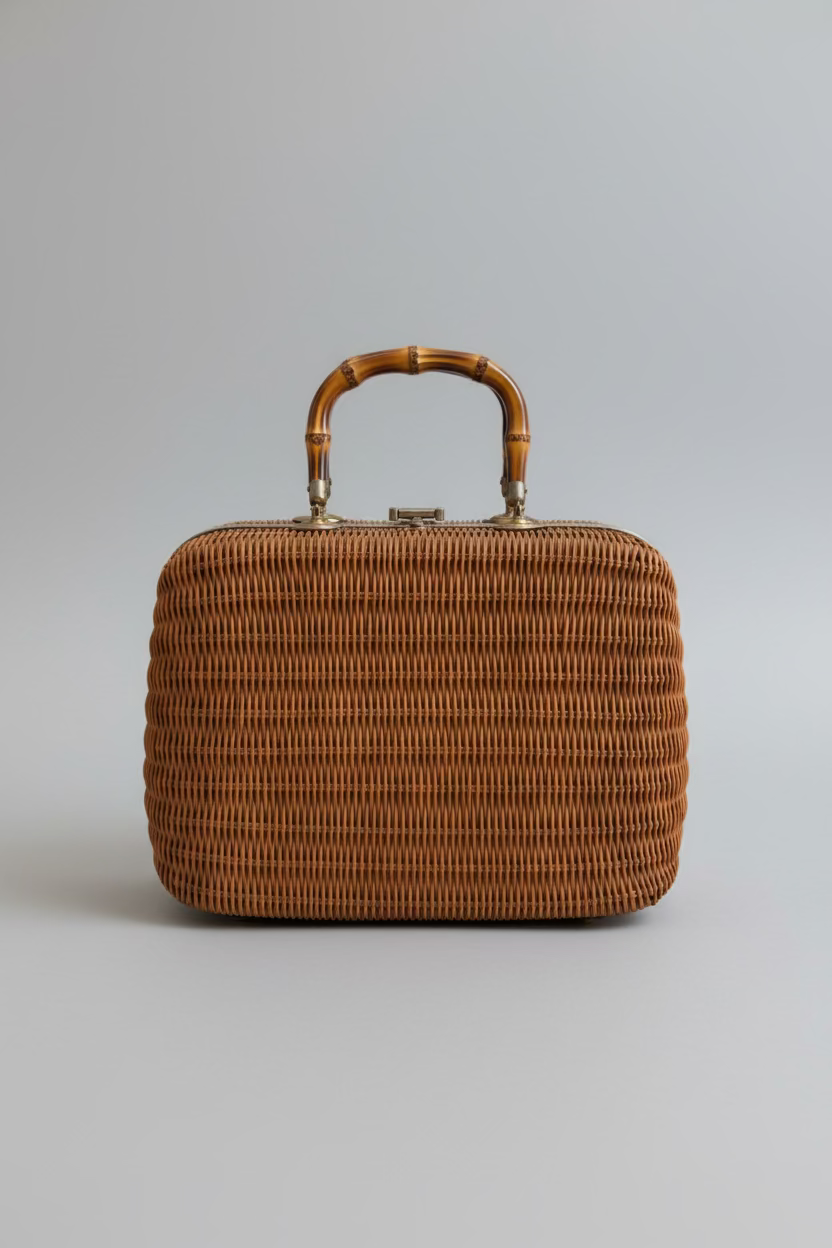 1950s Stylecraft Wicker Box Handbag with Lucite Handles
