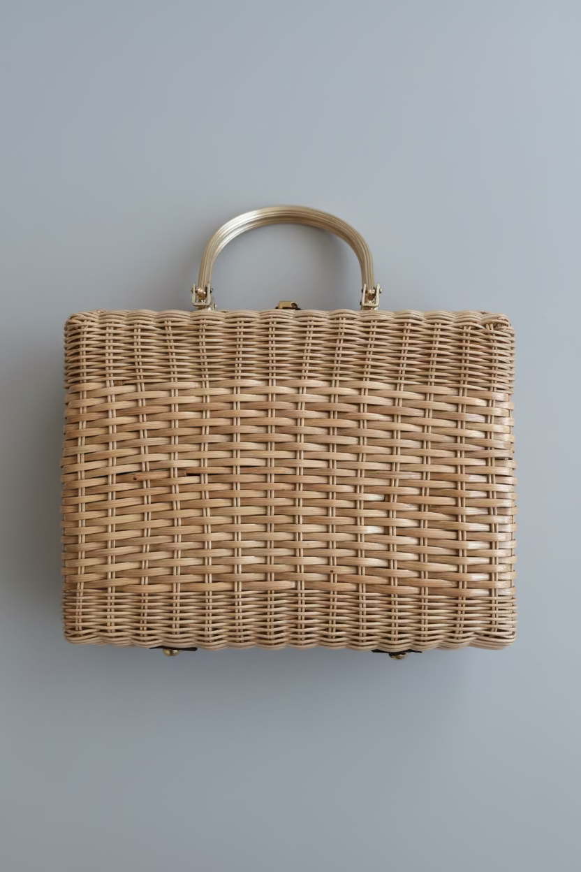 Late 1940s Olympic Accessories Wicker Box Handbag