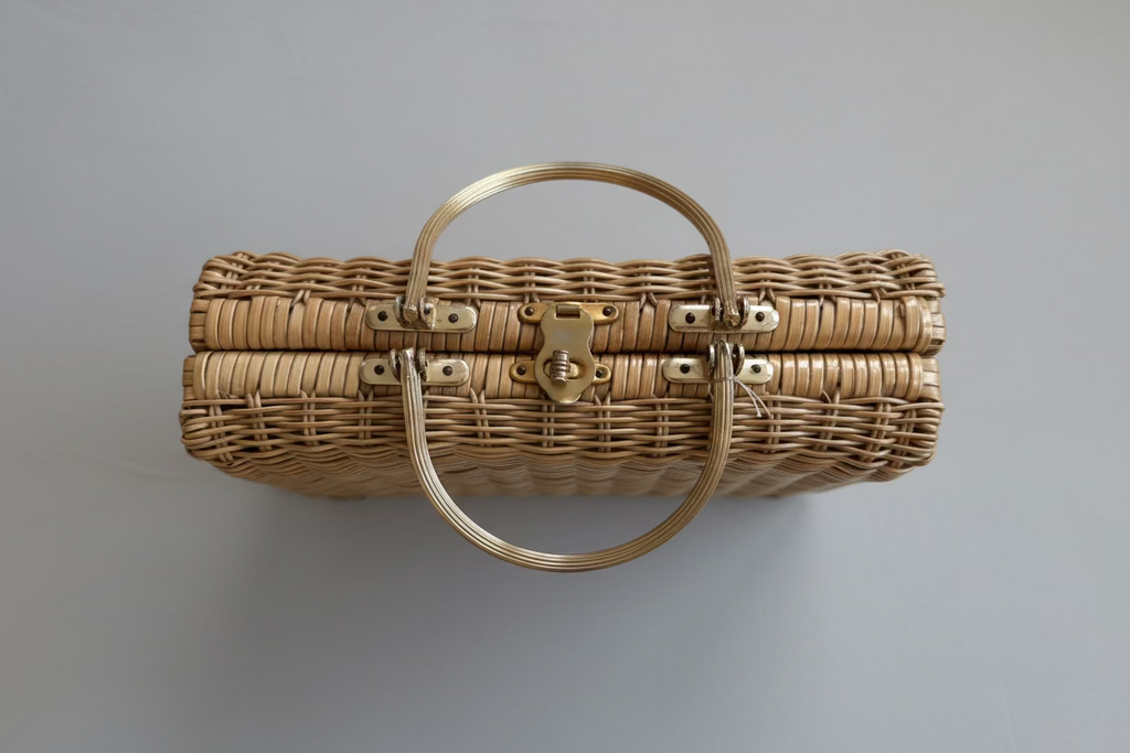 Late 1940s Olympic Accessories Wicker Box Handbag