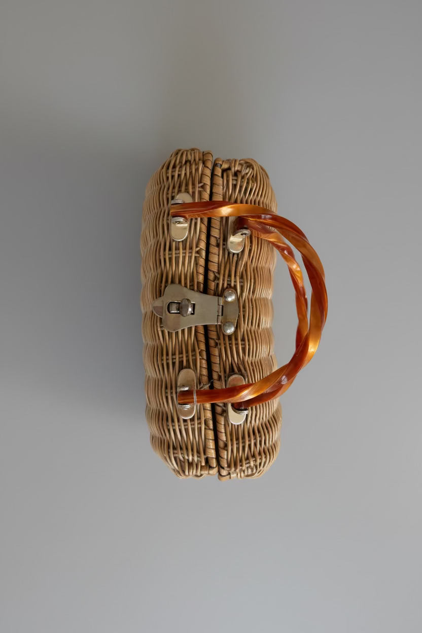 1950s Bayne Taylor Wicker Box Handbag with Lucite Handles