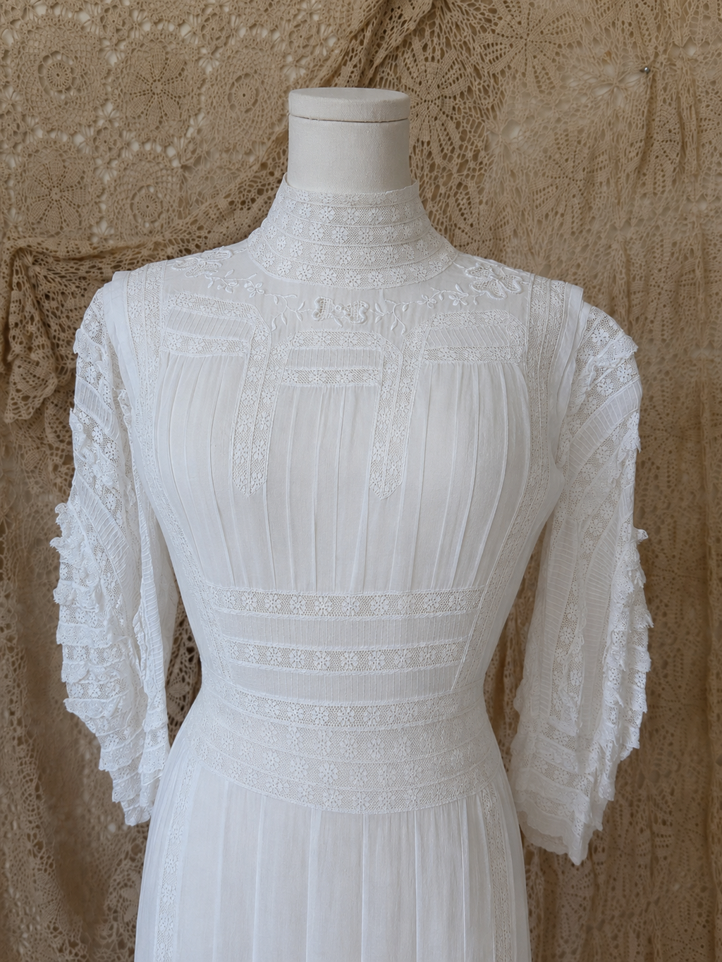 Edwardian White Lace Pintuck Dress