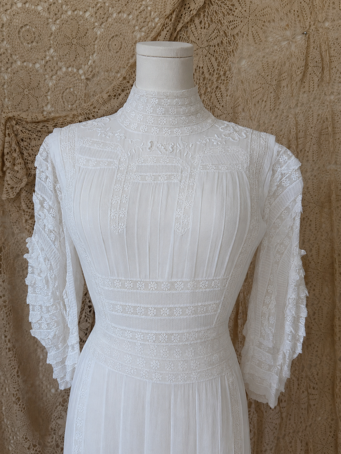 Edwardian White Lace Pintuck Dress