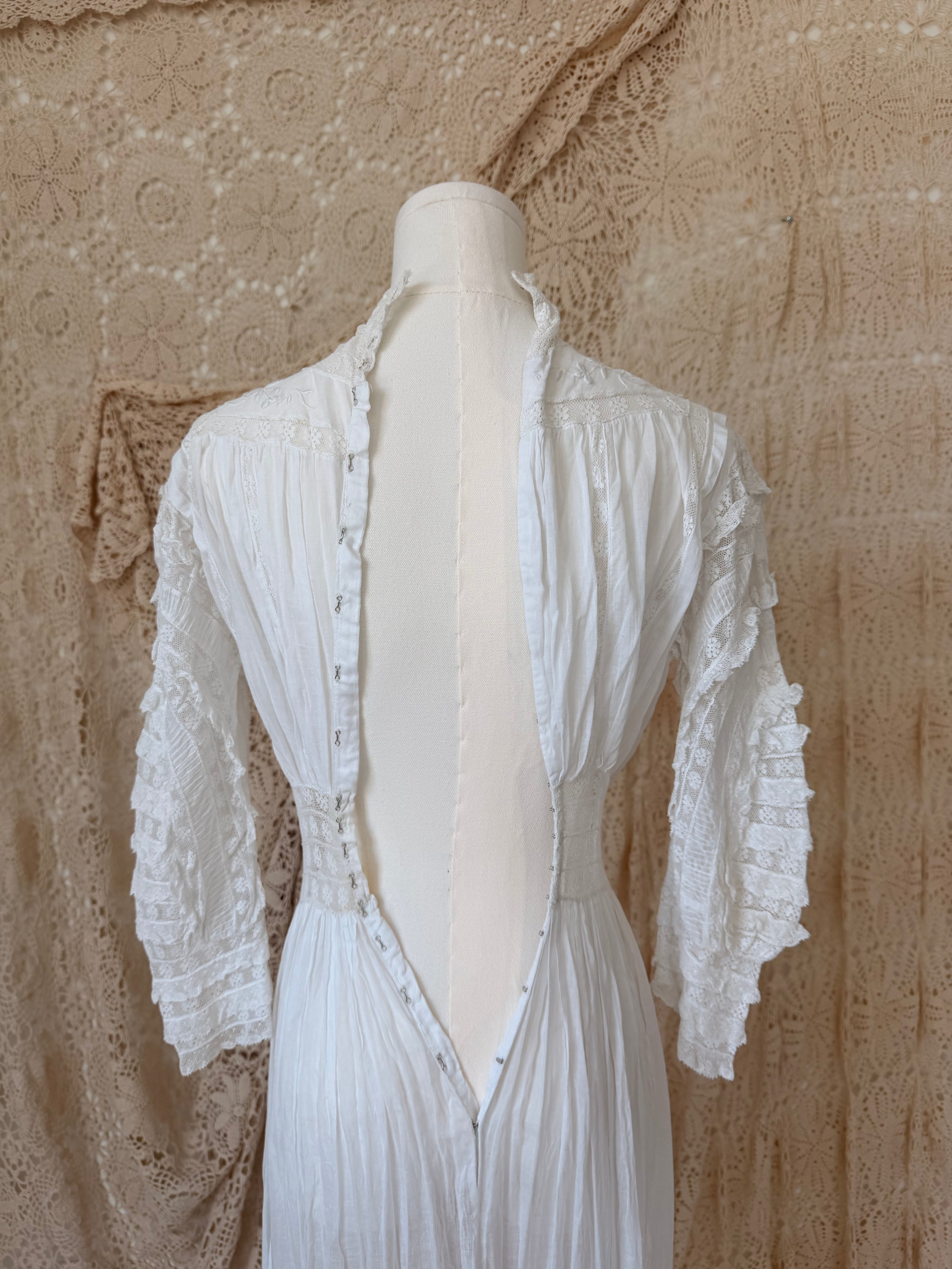 Edwardian White Lace Pintuck Dress