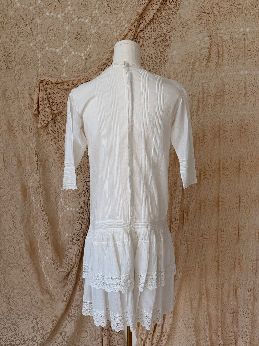 1910s Cotton Lace Lawn Drop Waist Dress