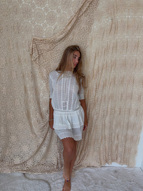 1910s Cotton Lace Lawn Drop Waist Dress