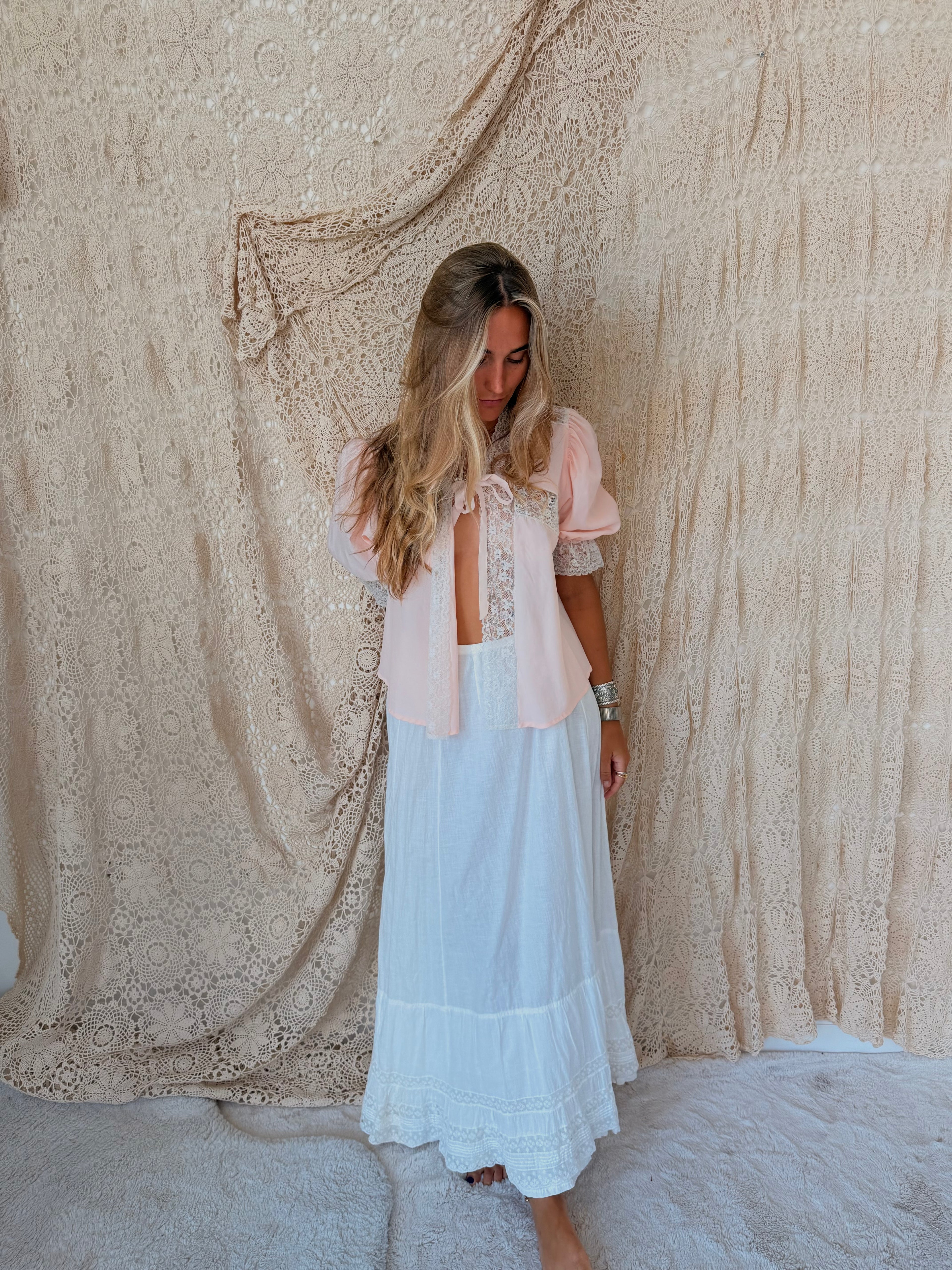 Edwardian Cotton Lace Tie Waist Petticoat