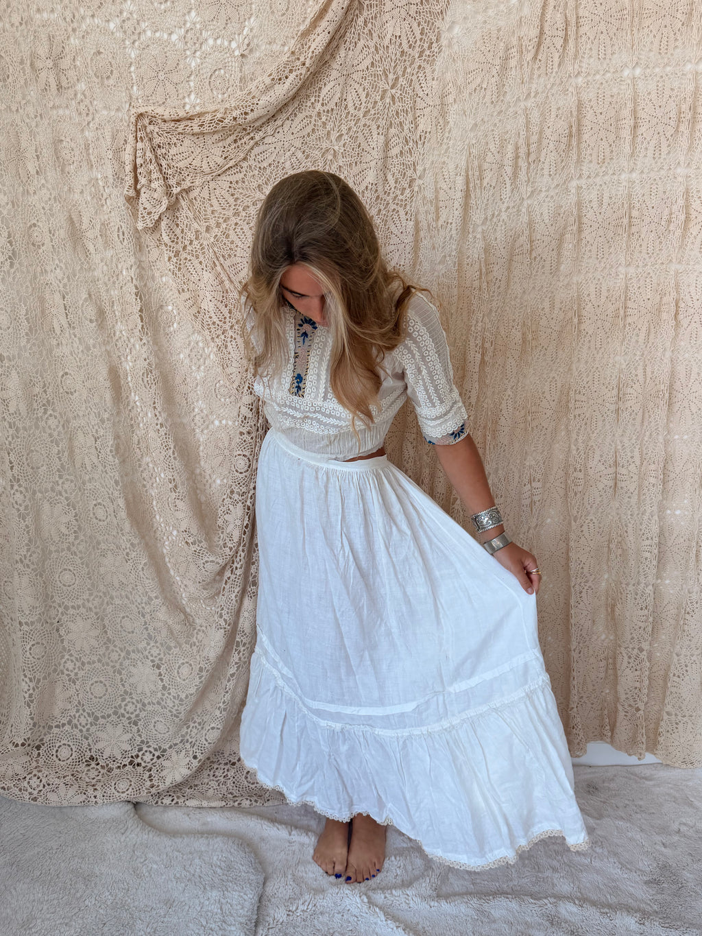 1930s Cotton Linen Lace Trim Underskirt