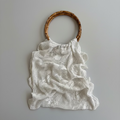 One-of-a-Kind Antique Linen & Bamboo Handle Bag