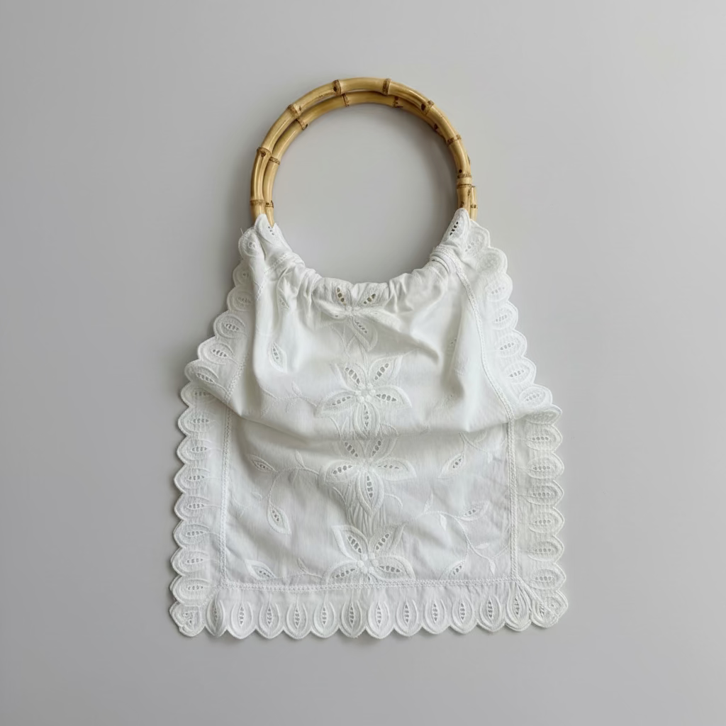 One-of-a-Kind Embroidered Eyelet & Bamboo Handle Bag