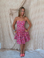 Vintage Laura Ashley Pink Floral Strapless Tiered Dress