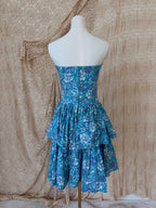 Vintage Laura Ashley Blue & Purple Floral Strapless Tiered Dress