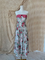 1980s Laura Ashley Rose-Print Strapless Tea-Length Dress