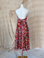 1980s Laura Ashley Brick-Red Floral Strapless Backless Dress