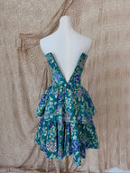 1980s Laura Ashley Teal & Purple Floral Strapless Tiered Dress — Smaller of Two