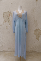 1930s Powder Blue Silk Dress with Lace Collar and Bishop Sleeves