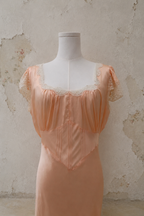 Late 1930s Peach Satin Bias-Cut Gown with Lace Sleeves